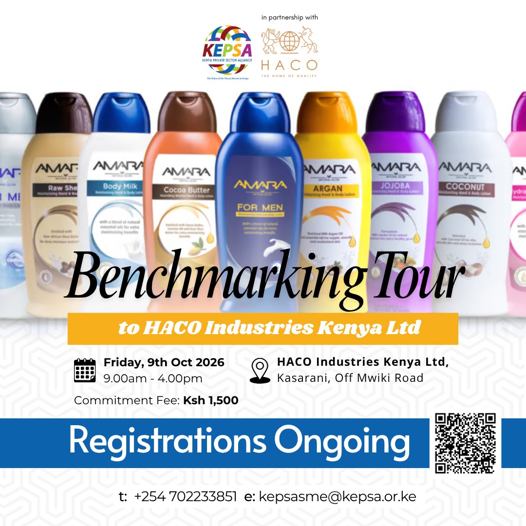 KEPSA_KENYA's tweet photo. Join the KEPSA 10th Edition Benchmarking Tour to Haco Industries Kenya Limited on 9th October 2026 in Kasarani .

Secure your spot here : https://t.co/maZWubpG4g https://t.co/nsx1DSP8iy