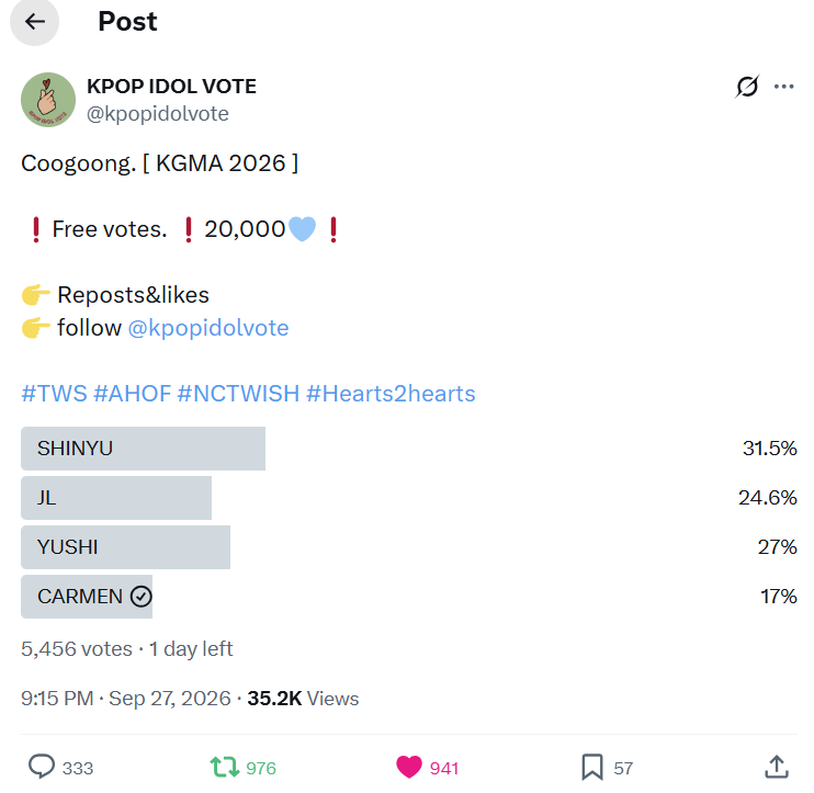 carmen28th03's tweet photo. @kpopidolvote for #carmen https://t.co/9vy9jJU5O0