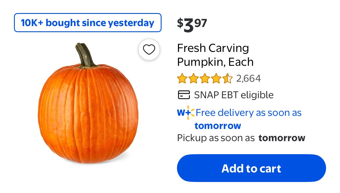 RGuy999's tweet photo. Pumpkin time! @Walmart 🎃 They’re big too! #GoodDeal #Halloween https://t.co/rNgKgmWDRO