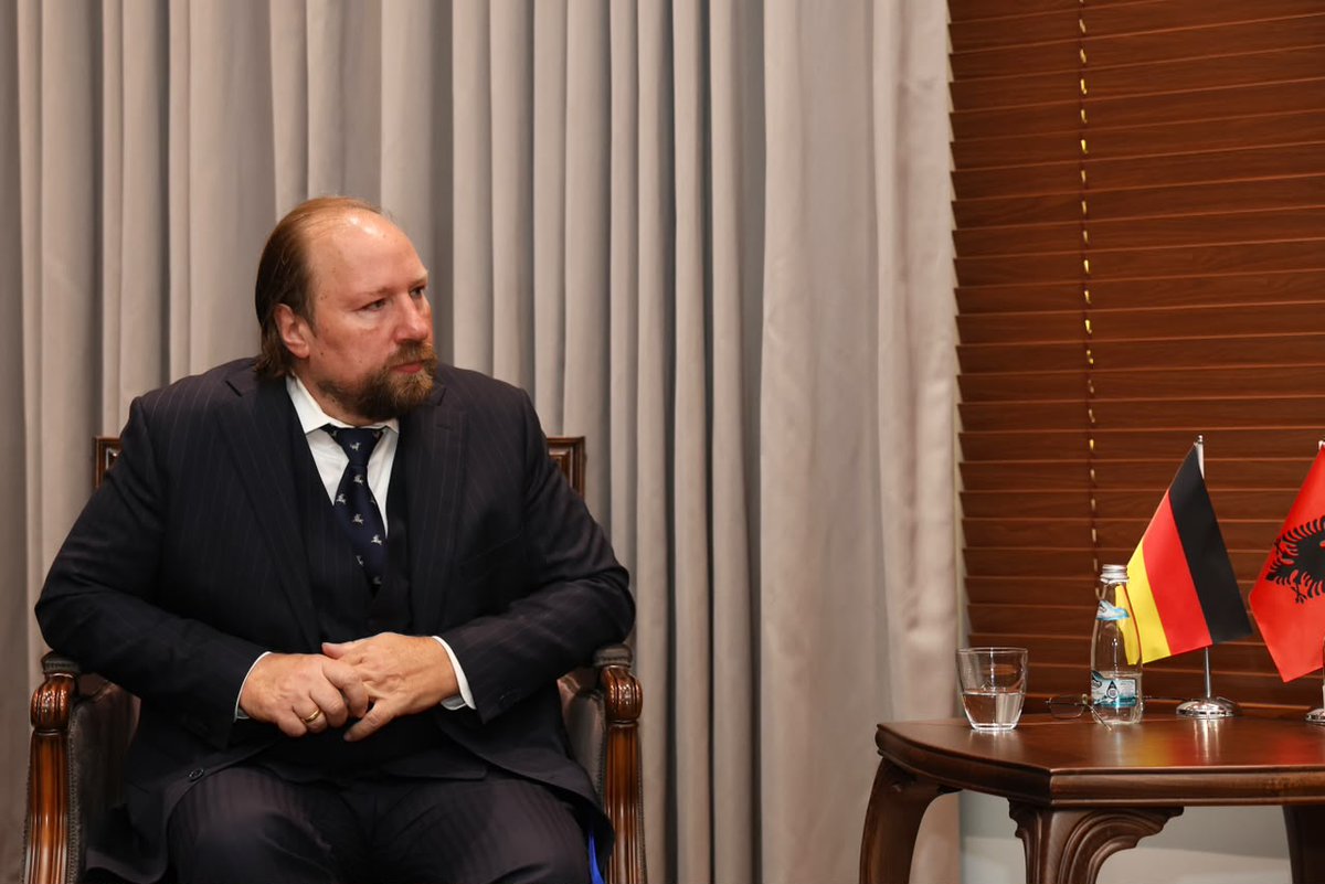 HoxhaFer's tweet photo. An excellent meeting with Mr Anton Hofreiter, Chair of the Committee on European Union Affairs of the German Bundestag. 🇦🇱🇩🇪

His visit to #Albania could not be more timely. As our EU accession process, our top national priority, advances steadily, our discussion was a valuable opportunity to take stock of the progress achieved through our ambitious reform agenda and exchange views on the next steps ahead.

#Germany has been one of Albania’s strongest and most consistent supporters throughout this journey. We highly value Germany’s principled support for a merit-based #enlargement process and its leadership in promoting a credible European perspective for the Western Balkans.

We also reaffirmed the excellent relations between Albania and Germany and highlighted the importance of continued cooperation between our two countries, including through parliamentary exchanges, with a shared objective: a stronger, more united and more secure #Europe.

  #Albania2030   #Together