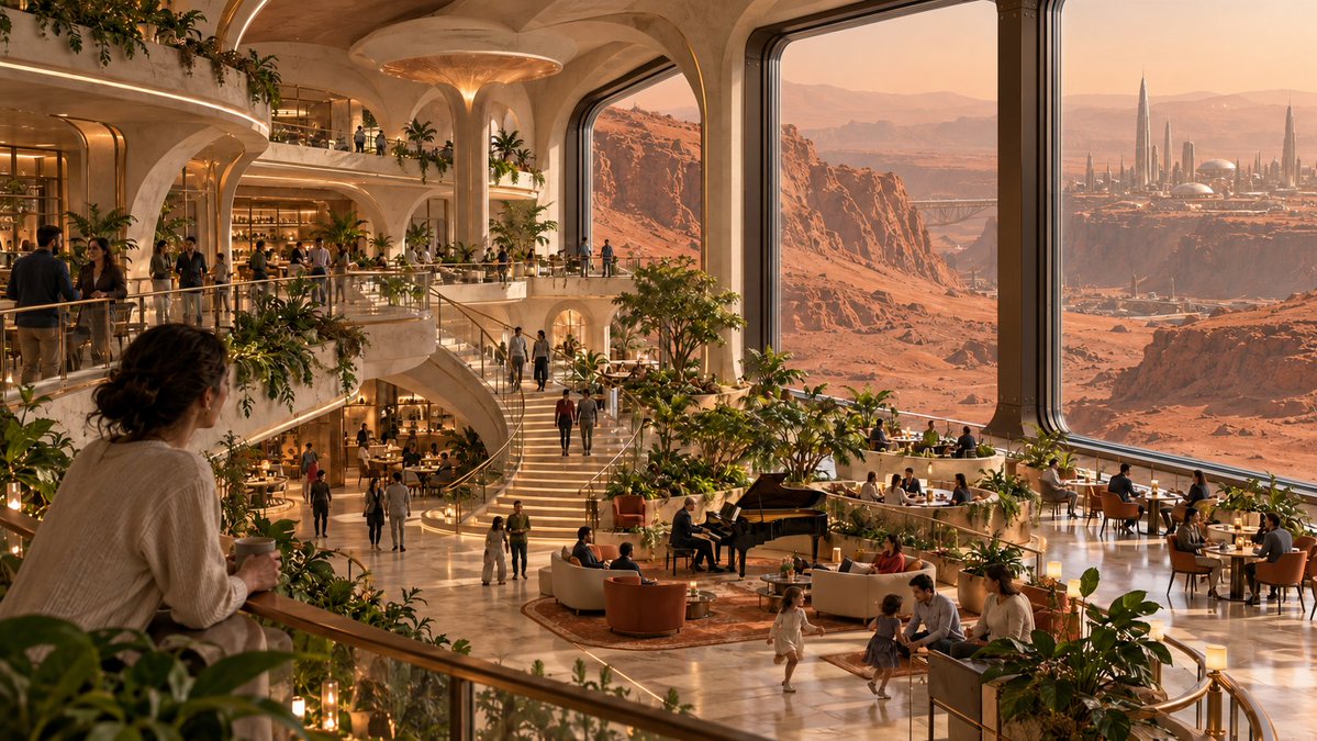 is_OwenLewis's tweet photo. We can make our homes on Mars beautiful.

With these images I've deliberately decided not to include overhangs for cosmic ray protection. Instead, let me draw your attention to the windows, which are far thicker and reinforced, giving it a more realistic look.

Advanced window design for environments like this is an area that could use some work. Ideally, we want big windows, the more gracile and less bulky the better. So good bysiness idea for some enterprising young engineers, materials scientists, or someone really handy with AI who wants to do R&D along these lines.