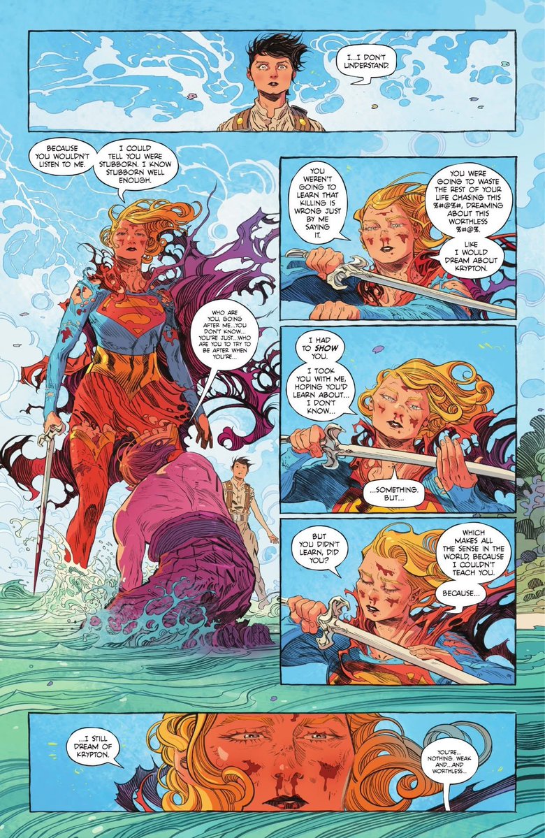 KillrQueen24's tweet photo. @RichardOcelot My biggest problem with Supergirl is that it was an adaption of an already existing story, and not a very good adaption at that. It leaves out key moments like this

They should’ve just done their own thing like they’re doing with Lanterns, Superman, and Clayface https://t.co/oT8yic84B1