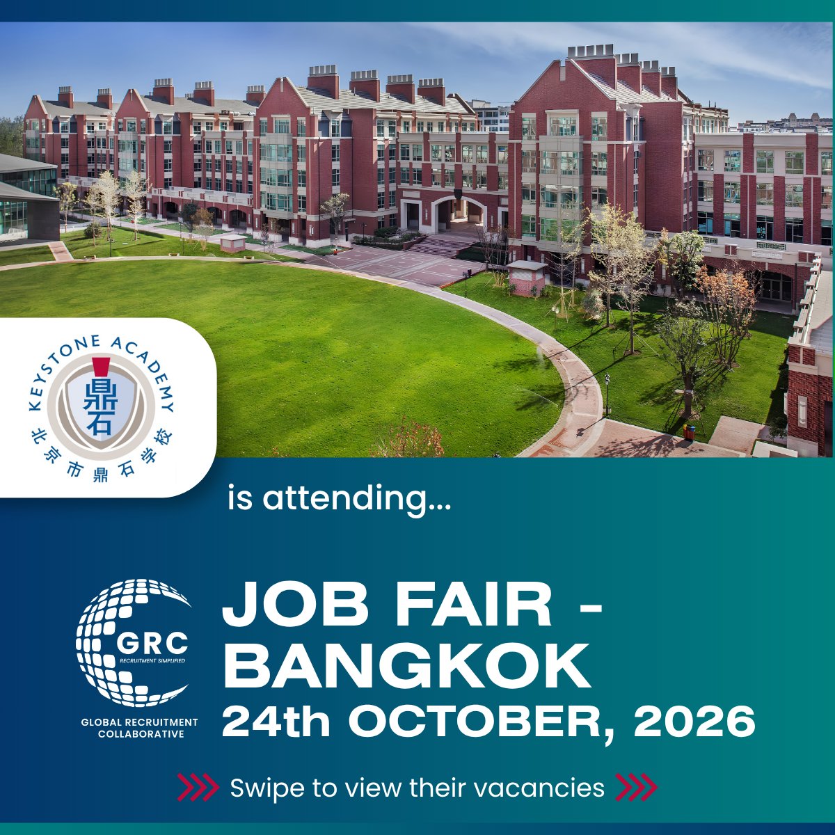 GrcFair's tweet photo. Meet Keystone Academy, Beijing at the GRC Bangkok Job Fair!

Register and explore opportunities at https://t.co/kG9DJru76L https://t.co/DqQ7ffVWBQ