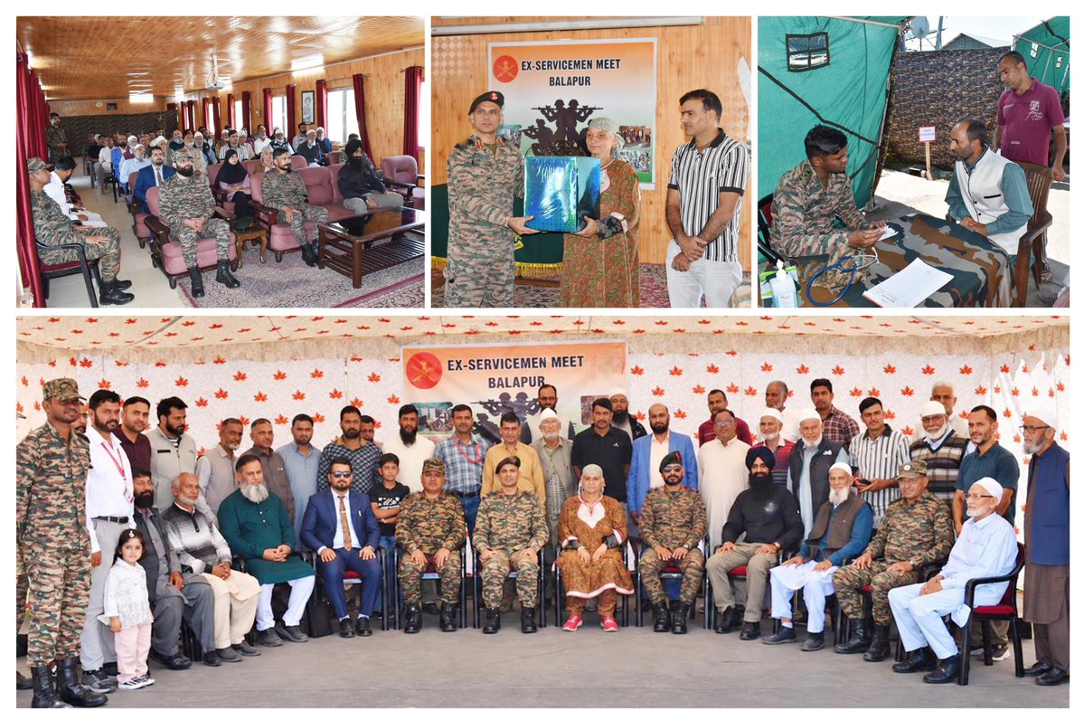 HukusBukus_786's tweet photo. #IndianArmy organised an #ESM Meet at Balapur, #Shopian, connecting with #Veterans &amp; #VeerNaris to address grievances. Welfare issues were resolved with support from Zila Sainik Welfare Board, JAK LI Records &amp; Para Legal Volunteers, while an MI Room provided medical care.
#WeCare https://t.co/VXuAMOC3So