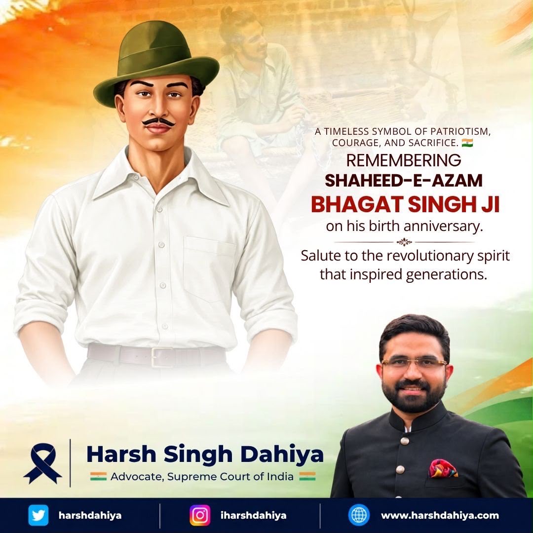 HarshDahiya's tweet photo. Heartfelt tributes to the immortal revolutionary and unparalleled symbol of patriotism, courage, and sacrifice, Shaheed-e-Azam Bhagat Singh Ji, on his birth anniversary. 🇮🇳

His unwavering courage, supreme sacrifice, and devotion to the freedom of our motherland will forever inspire generations of Indians.

Remembering a true son of Bharat with pride and gratitude. 🙏