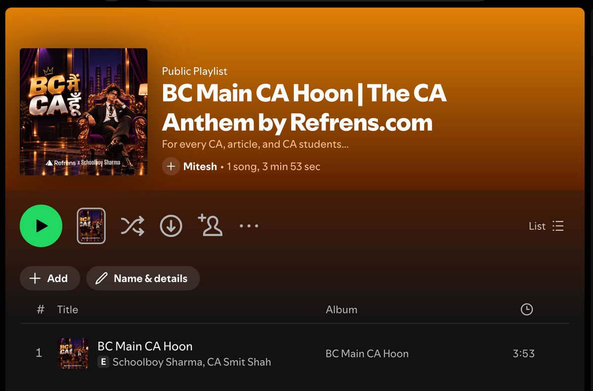 RefrensApp's tweet photo. Hey Siri - play something only a CA would understand.

BC Main CA Hoon is now on your favourite streaming platforms. 🔥 https://t.co/uocTPtpbVX