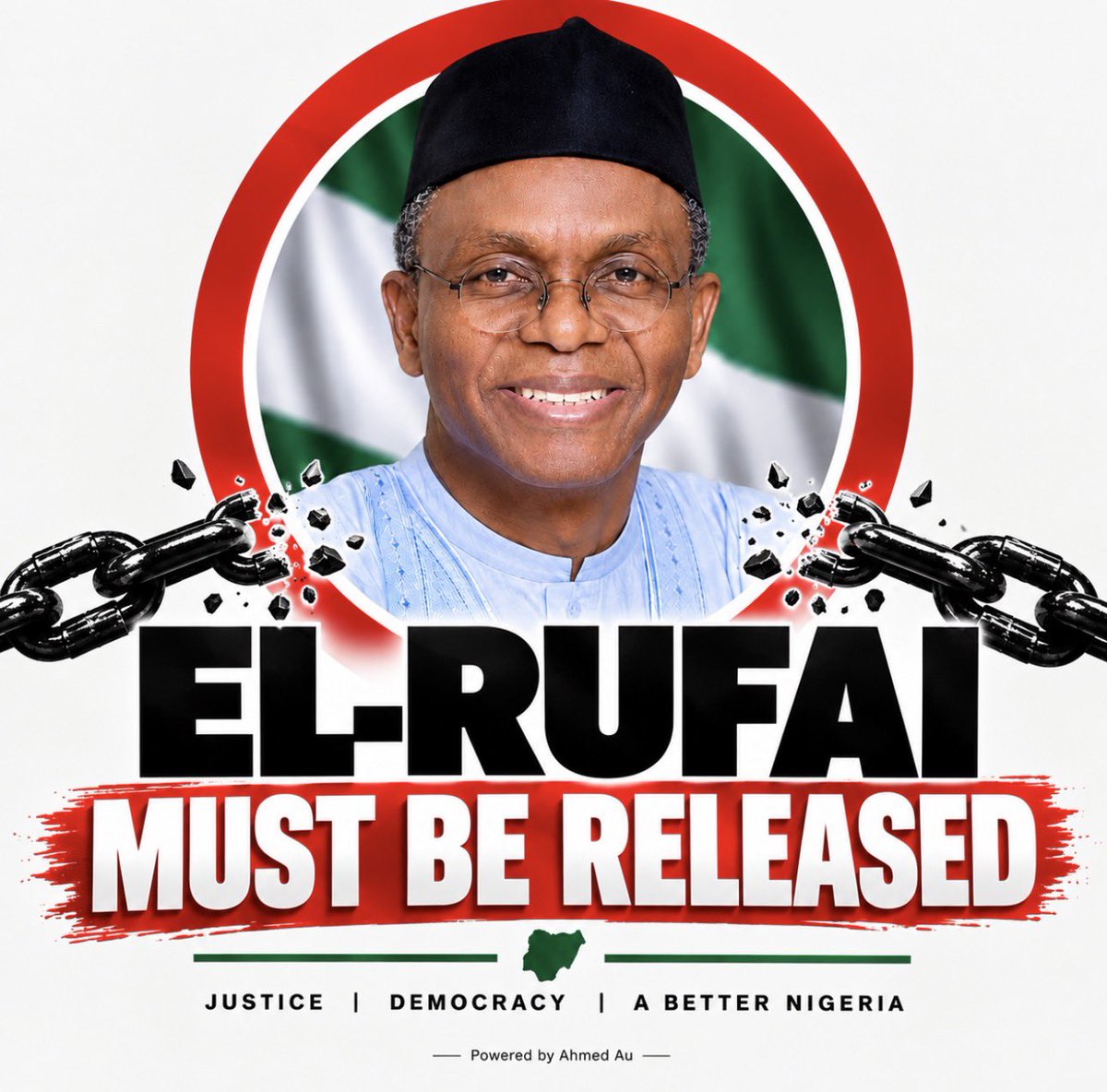 Ahmedumar___'s tweet photo. 🚨 #ElRufaiMustBeReleased 🇳🇬

The movement continues. We call for justice, due process and respect for the rule of law regarding Malam Nasir @elrufai’s ongoing legal proceedings.

Official #ElRufaiMustBeReleased shirts &amp; P-caps will soon be available to members and supporters. https://t.co/1QCcTtRKNU