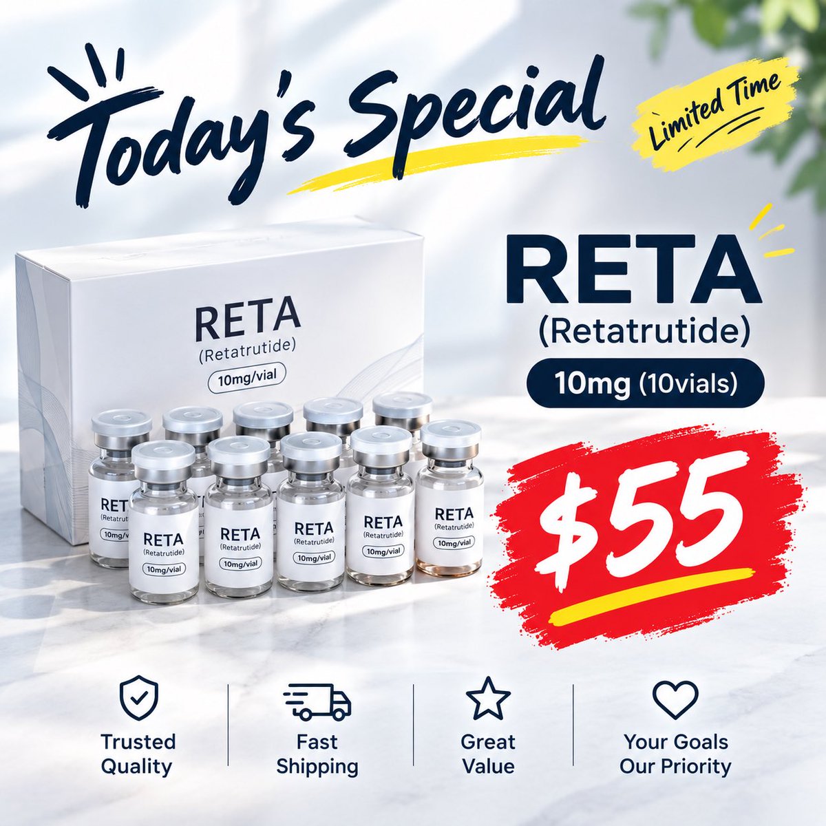 Liya006n's tweet photo. 🔬 Today’s RETA spotlight

RETA (Retatrutide) · 10mg/vial
📦 10 vials · $55

For research &amp; educational purposes only.
Limited availability — DM for details. https://t.co/IjcB0zzT6e