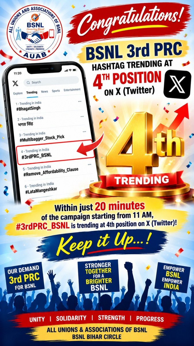 Kapilkrathore21's tweet photo. BSNL puts national duty above commercial profits to ensure every citizen stays connected. We kindly urge @DoT_India to support the workforce by implementing the 3rd Pay Revision. ✨
@PMOIndia  

#Remove_Affordability_Clause
#3rdPRC_BSNL
@JM_Scindia
@PemmasaniOnX https://t.co/LkCPMMKQBJ