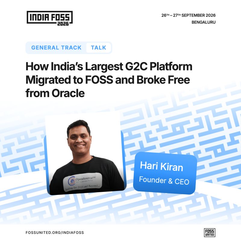 PostgresWomenIn's tweet photo. We’re proud to share that @HariSysdba , Chair of #PWI delivered a talk at  #IndiaFoss2026.

His talk addressed how Telangana’s MeeSeva platform, delivering 500+ government services, successfully migrated from Oracle to PostgreSQL.

#postgres #Meeseva #DBA https://t.co/PoNiRmtlja