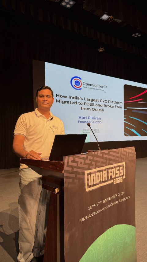 PostgresWomenIn's tweet photo. We’re proud to share that @HariSysdba , Chair of #PWI delivered a talk at  #IndiaFoss2026.

His talk addressed how Telangana’s MeeSeva platform, delivering 500+ government services, successfully migrated from Oracle to PostgreSQL.

#postgres #Meeseva #DBA https://t.co/PoNiRmtlja