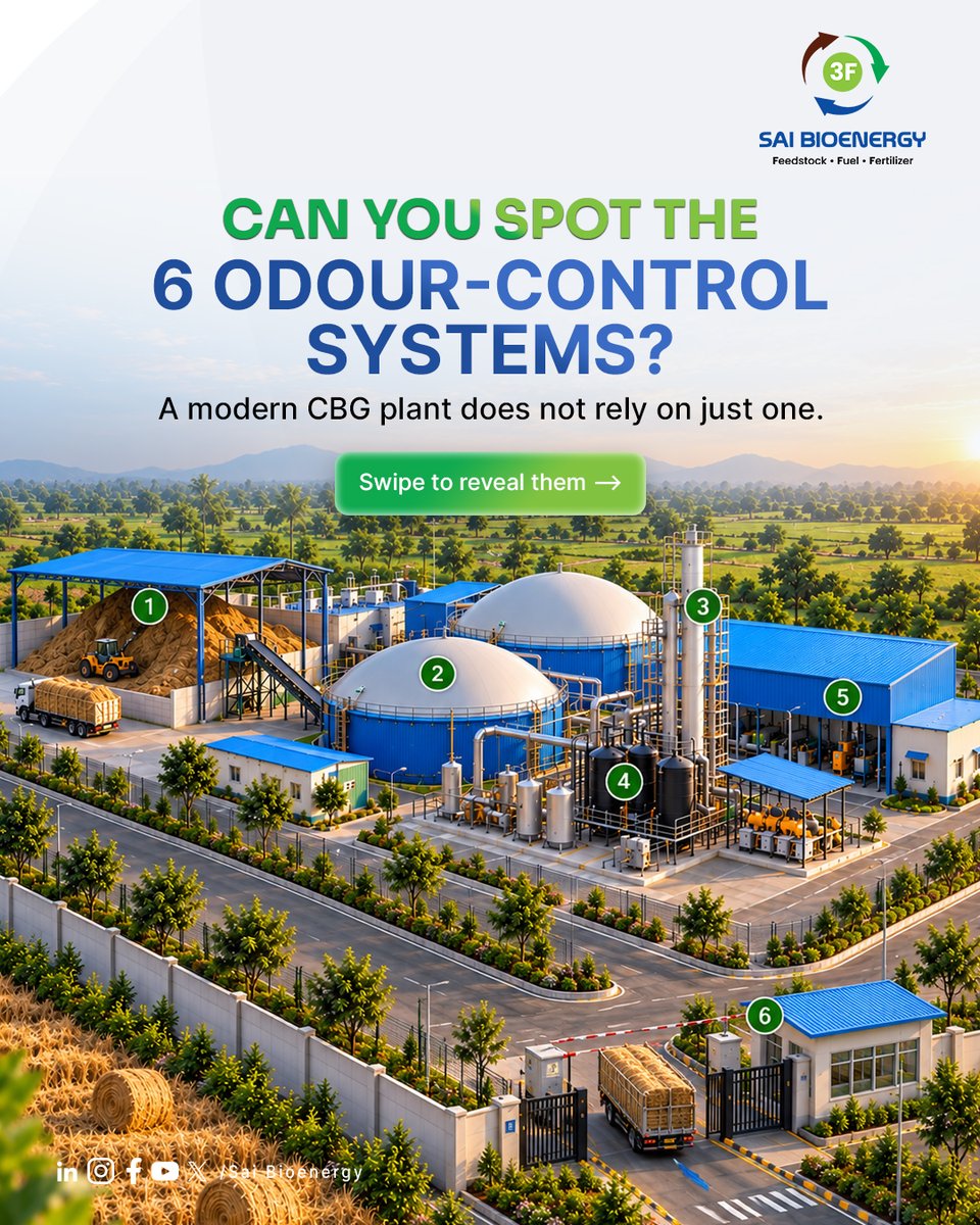 SaiBioenergy's tweet photo. When people ask whether a CBG plant will smell, they deserve more than a simple assurance. 

They deserve to understand the systems behind odour control. https://t.co/DVtdJhLyZn