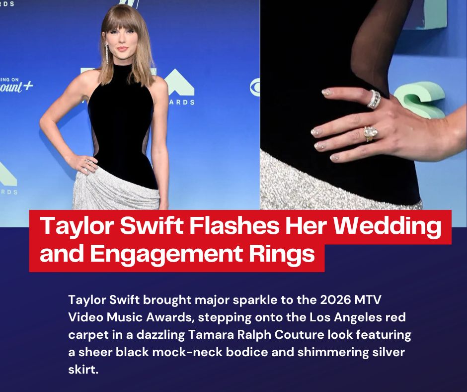 dailymuzicroll's tweet photo. Taylor Swift Stuns in Diamonds at the 2026 VMAs! 💍
Swifties had their eyes on her jewelry—especially her wedding band and old mine-cut diamond engagement ring, which she wore alongside dramatic diamond earrings and an Etho Maria diamond ring.
#TaylorSwift #TaylorSwiftVMAs https://t.co/3Xja7hVCit