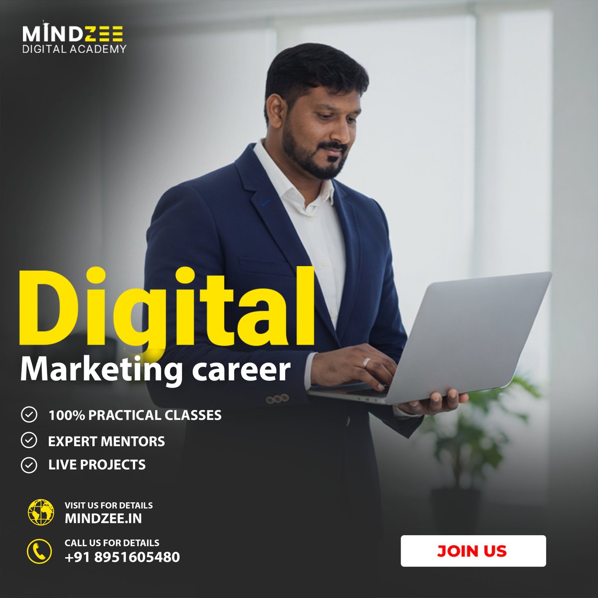 Mindzeetraining's tweet photo. 🚀 Build Your Career in Digital Marketing!

Learn with 100% Practical Classes, Expert Mentors &amp; Live Projects at Mindzee Digital Academy. 🎯

📚 Learn. Practice. Grow.
📞 +91 8951605480
🌐 https://t.co/pdYVjDLGAy
#DigitalMarketing #DigitalMarketingCourse #MindzeeDigitalAcademy https://t.co/0wQ5MJBev7