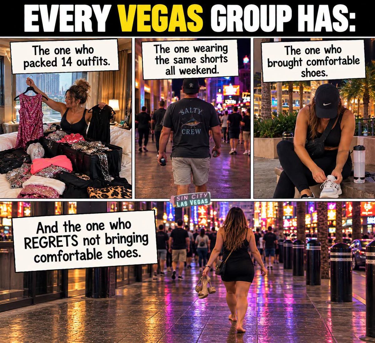 SCVegas's tweet photo. Nothing builds character like carrying your heels down the Strip barefoot π
#lasvegas #vegasvacation https://t.co/o0FCRdffAm