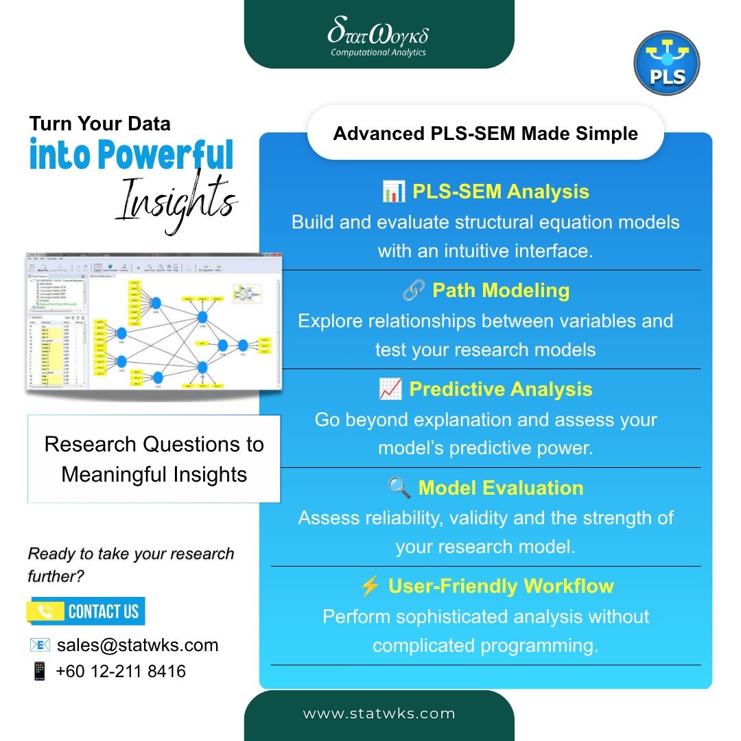 StatworksM's tweet photo. 🧠 From Research Questions to Meaningful Insights.
Simplify structural equation modeling with an intuitive workflow for path modeling, reliability testing & predictive analysis.
📩 Get started: sales@statwks.com
#SmartPLS #ResearchTools #StatWorks #statworks #foryouシ #fypシ゚ https://t.co/U4Q1DRVCEa