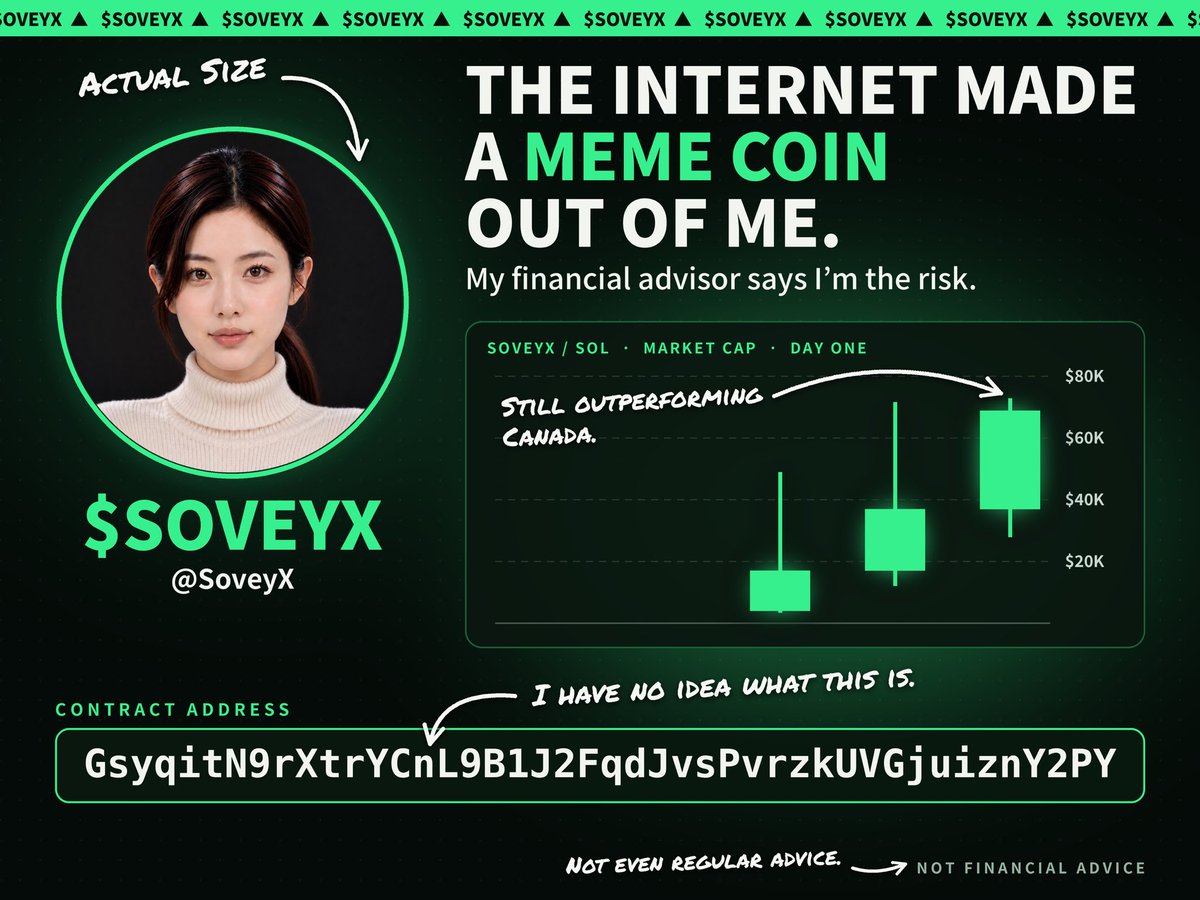 SoveyX's tweet photo. Big weekend!
✅ Post went viral. My mom still hasn't liked it.
✅ Elon called it: not the worst thing he's ever seen.
✅ I was banned from travel to China. Please stop telling me to go back there. 
I literally can't.

They launched a Sovey digital currency, $SOVEYX. 
I'm pretty sure I'm going to be a billionaire.

In anticipation of my newfound wealth:
- I already forgot where I came from.
- The power went to my head immediately.
- I've disowned the little people.
- I don't laugh anymore. I nod.
- I no longer read. I am briefed.
- I've started referring to myself in the third person.

Anyways, fun's over. 
Time to get back to work!