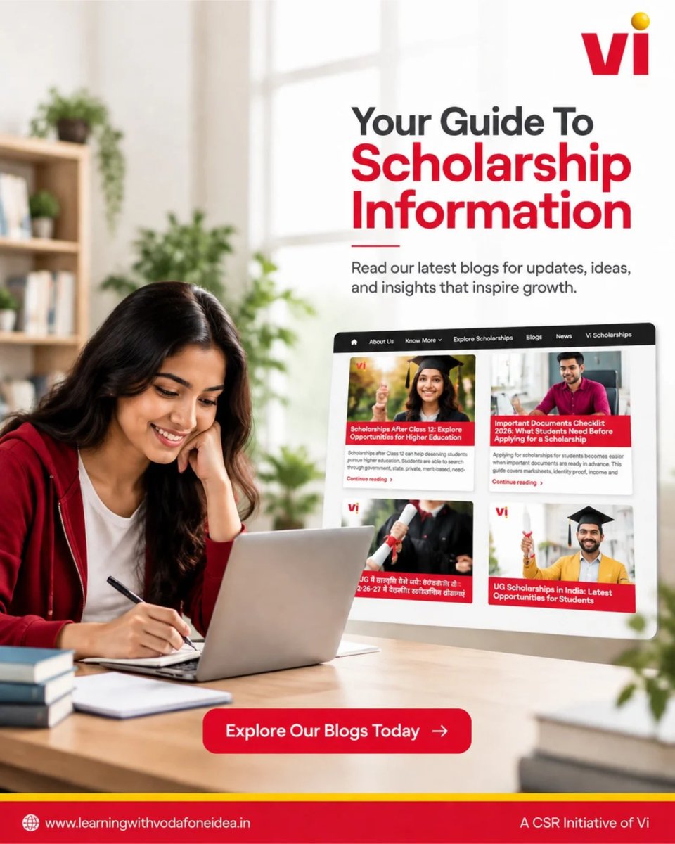 LearningwithVF's tweet photo. Your Guide to Scholarship Information – Stay Updated, Stay Ahead

Explore our latest blogs for updates, helpful information, and insights to guide you through scholarships and student support programs.

Visit : https://t.co/wrvnCy64Lw

#Scholarships #LearningWithVodafoneIdea https://t.co/KZU9dsFamb
