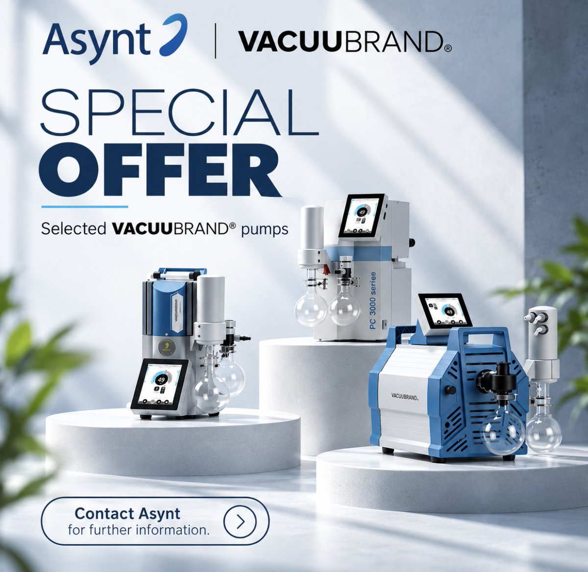 Asynt's tweet photo. Is your vacuum pump slowing you down? 🧪
Slow evaporation, unstable vacuum or a pump needing constant attention?
Asynt has a special offer on selected @vacuubrand pumps. If yours is tired, noisy or underperforming, take a look:
https://t.co/Icu000Ma5d
#VacuumTechnology https://t.co/f4RC62o7RC