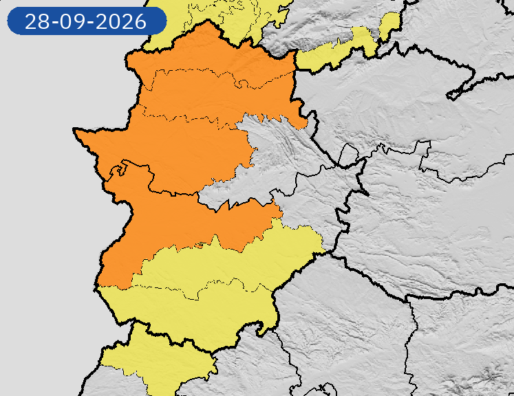 AEMET_Ext's tweet photo. 28/09 08:42 AVISOS HOY | Extremadura: tormentas y lluvias. Nivel máximo de aviso: naranja.
Actualizaciones en https://t.co/MeTG4t3dGR https://t.co/OrDgQ1eMPy
