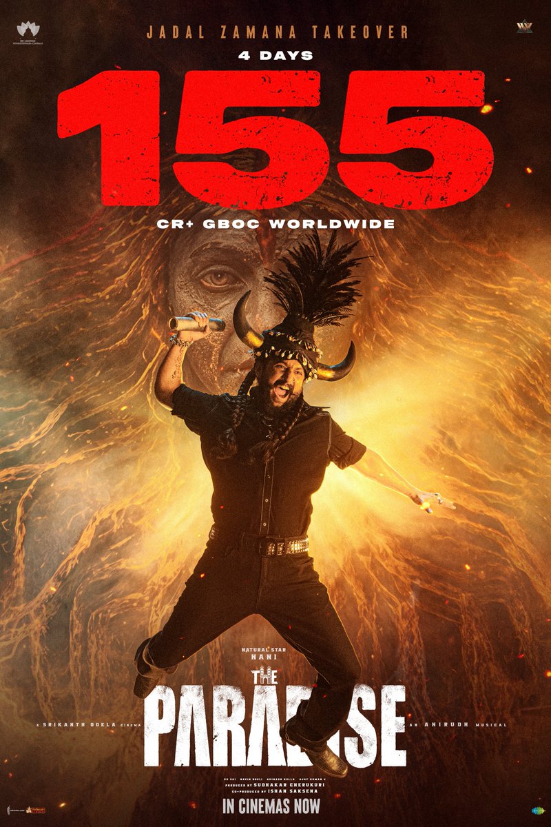TheParadiseOffl's tweet photo. A blockbuster first weekend for #TheParadise ❤‍🔥❤‍🔥

Collects 155 CRORES+ GROSS WORLDWIDE in 4 days 💥💥

Book your tickets now!
🎟️ https://t.co/QWwS4Ichic https://t.co/4mxStTXGVW