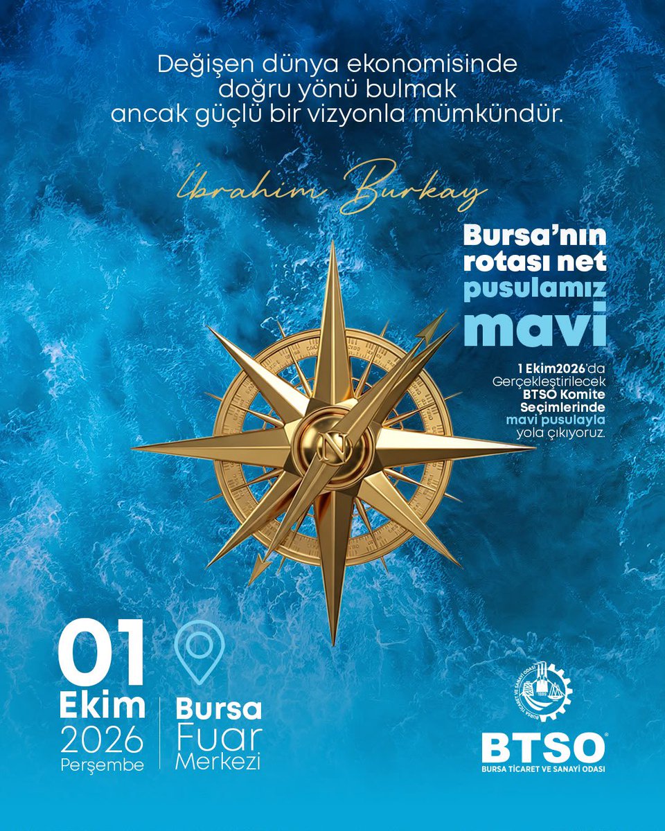ibrahim_Burkay's tweet photo. Deği��en dünya ekonomisinde doğru yönü bulmak ancak güçlü bir vizyonla mümkündür.

BTSO olarak 2030’a giden yolda vizyoner, kararlı ve aksiyon alan bir anlayışla 60 bin üyemizle birlikte yürümeyi sürdüreceğiz.

#PusulamızMaviRotamız2030 🔵 https://t.co/L4fz0La8BT