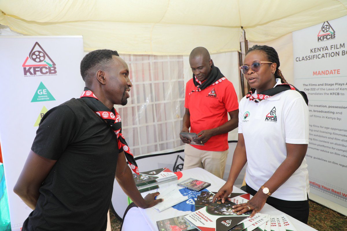 InfoKfcb's tweet photo. 𝐊𝐅𝐂𝐁 𝐓𝐚𝐤𝐞𝐬 𝐌𝐞𝐝𝐢𝐚 𝐋𝐢𝐭𝐞𝐫𝐚𝐜𝐲 𝐭𝐨 𝐍𝐲𝐞𝐫𝐢, 𝐄𝐦𝐩𝐨𝐰𝐞𝐫𝐬 𝐂𝐫𝐞𝐚𝐭𝐢𝐯𝐞𝐬 𝐚𝐧𝐝 𝐂𝐨𝐧𝐭𝐞𝐧𝐭 𝐂𝐨𝐧𝐬𝐮𝐦𝐞𝐫𝐬

The Kenya Film Classification Board (@InfoKfcb) in line with its consumer advisory function and commitment to stakeholder engagement, engaged creatives and consumers of audiovisual content during the Nyeri Guide and Scout City Activation and Tourism Day at Kamukunji Grounds, sensitizing them on responsible content creation and consumption while highlighting regulatory interventions to strengthen the industry.

Beyond public awareness, the @InfoKfcb is implementing interventions that simplify regulatory processes, build industry capacity, and expand access to content and opportunities, including the Self-Classification Model, digital licensing through the Technical Management System (TMS) and eCitizen, the redefined role of Film Agents, and the Nairobi Film Centre, as well as the Cine-Mobile Unit, all aimed at supporting the growth and development of the audiovisual industry.

The @InfoKfcb team also hosted H.E. Kang Hyung-shik, Ambassador of the Republic of Korea to Kenya, and H.E. Dr. Mutahi Kahiga, Governor, County Government of Nyeri, who visited the Board’s exhibition booth, underscoring KFCB’s commitment to working with stakeholders to create a facilitative regulatory environment that supports a vibrant audiovisual sector.

For more information about KFCB, a State regulatory agency under the @SDY_Ke , visit https://t.co/A6segIiLg7 or engage with us through our social media platforms.

@NellyMuluka @Waziri_Mvurya @fikirini_jacobs @SpokespersonGoK @njogunjoroge1 @moyasa_ke @SDY_Ke  @koske_felix @marcosMasiga @NRB_FilmCentre @wspukenya @KBCChannel1 @K24Tv @NationAfrica @StandardKenya @tv47digital @citizentvkenya @Kenyans