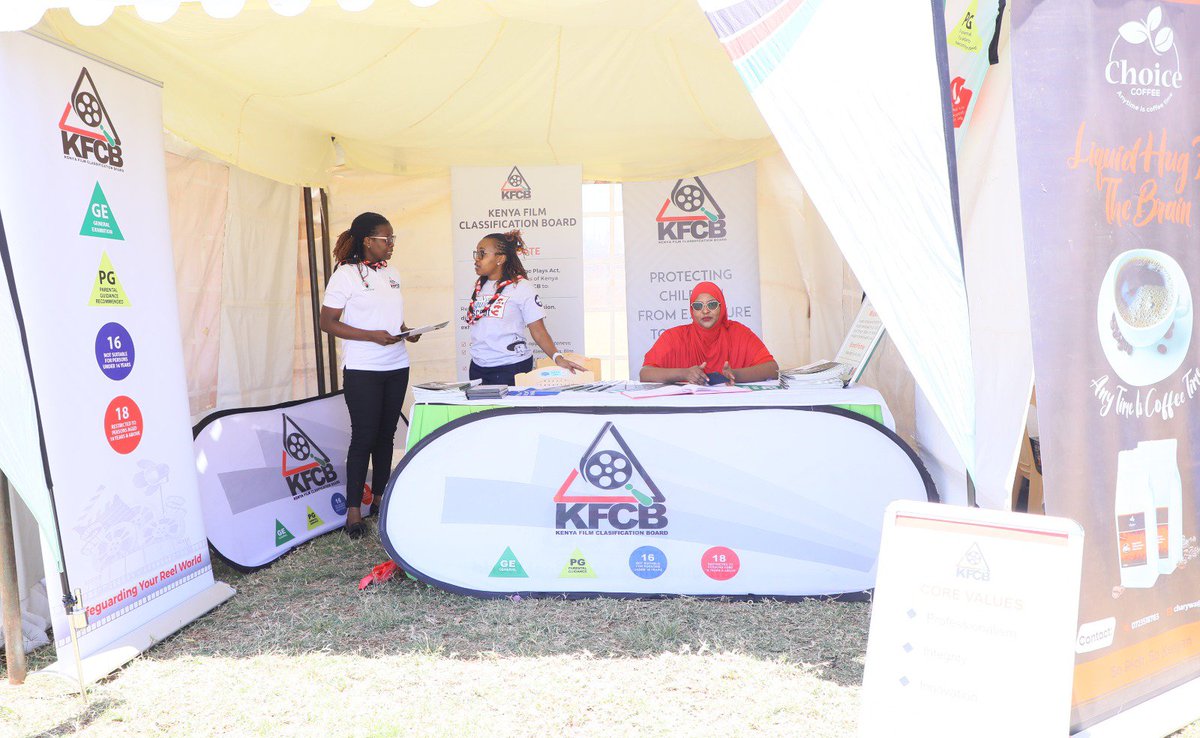 InfoKfcb's tweet photo. 𝐊𝐅𝐂𝐁 𝐓𝐚𝐤𝐞𝐬 𝐌𝐞𝐝𝐢𝐚 𝐋𝐢𝐭𝐞𝐫𝐚𝐜𝐲 𝐭𝐨 𝐍𝐲𝐞𝐫𝐢, 𝐄𝐦𝐩𝐨𝐰𝐞𝐫𝐬 𝐂𝐫𝐞𝐚𝐭𝐢𝐯𝐞𝐬 𝐚𝐧𝐝 𝐂𝐨𝐧𝐭𝐞𝐧𝐭 𝐂𝐨𝐧𝐬𝐮𝐦𝐞𝐫𝐬

The Kenya Film Classification Board (@InfoKfcb) in line with its consumer advisory function and commitment to stakeholder engagement, engaged creatives and consumers of audiovisual content during the Nyeri Guide and Scout City Activation and Tourism Day at Kamukunji Grounds, sensitizing them on responsible content creation and consumption while highlighting regulatory interventions to strengthen the industry.

Beyond public awareness, the @InfoKfcb is implementing interventions that simplify regulatory processes, build industry capacity, and expand access to content and opportunities, including the Self-Classification Model, digital licensing through the Technical Management System (TMS) and eCitizen, the redefined role of Film Agents, and the Nairobi Film Centre, as well as the Cine-Mobile Unit, all aimed at supporting the growth and development of the audiovisual industry.

The @InfoKfcb team also hosted H.E. Kang Hyung-shik, Ambassador of the Republic of Korea to Kenya, and H.E. Dr. Mutahi Kahiga, Governor, County Government of Nyeri, who visited the Board’s exhibition booth, underscoring KFCB’s commitment to working with stakeholders to create a facilitative regulatory environment that supports a vibrant audiovisual sector.

For more information about KFCB, a State regulatory agency under the @SDY_Ke , visit https://t.co/A6segIiLg7 or engage with us through our social media platforms.

@NellyMuluka @Waziri_Mvurya @fikirini_jacobs @SpokespersonGoK @njogunjoroge1 @moyasa_ke @SDY_Ke  @koske_felix @marcosMasiga @NRB_FilmCentre @wspukenya @KBCChannel1 @K24Tv @NationAfrica @StandardKenya @tv47digital @citizentvkenya @Kenyans