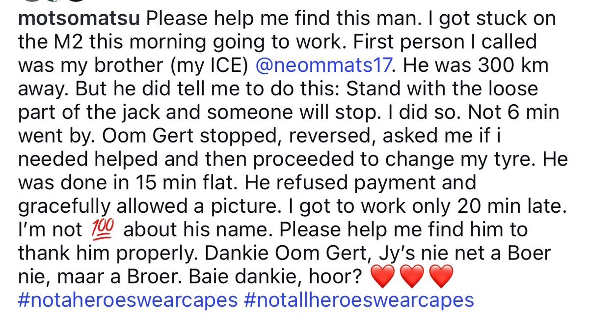 karynmaughan's tweet photo. The people of South Africa are truly special. 
Please let’s find this kind gentleman! ❤️ https://t.co/irN5n3hCfR