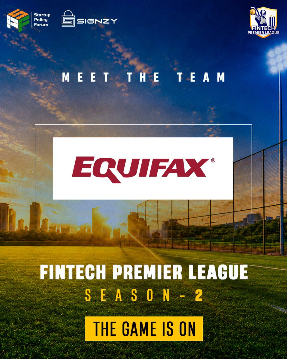 FintechOnPitch's tweet photo. We're pumped to have Equifax onboard 💪 

Let's get going for the FinTech Premier League Season 2 💥

@lawyer_intech @ShwetaRKohli @TeamSignzy @SPF_India @Equifax https://t.co/cPkgv5zHzG