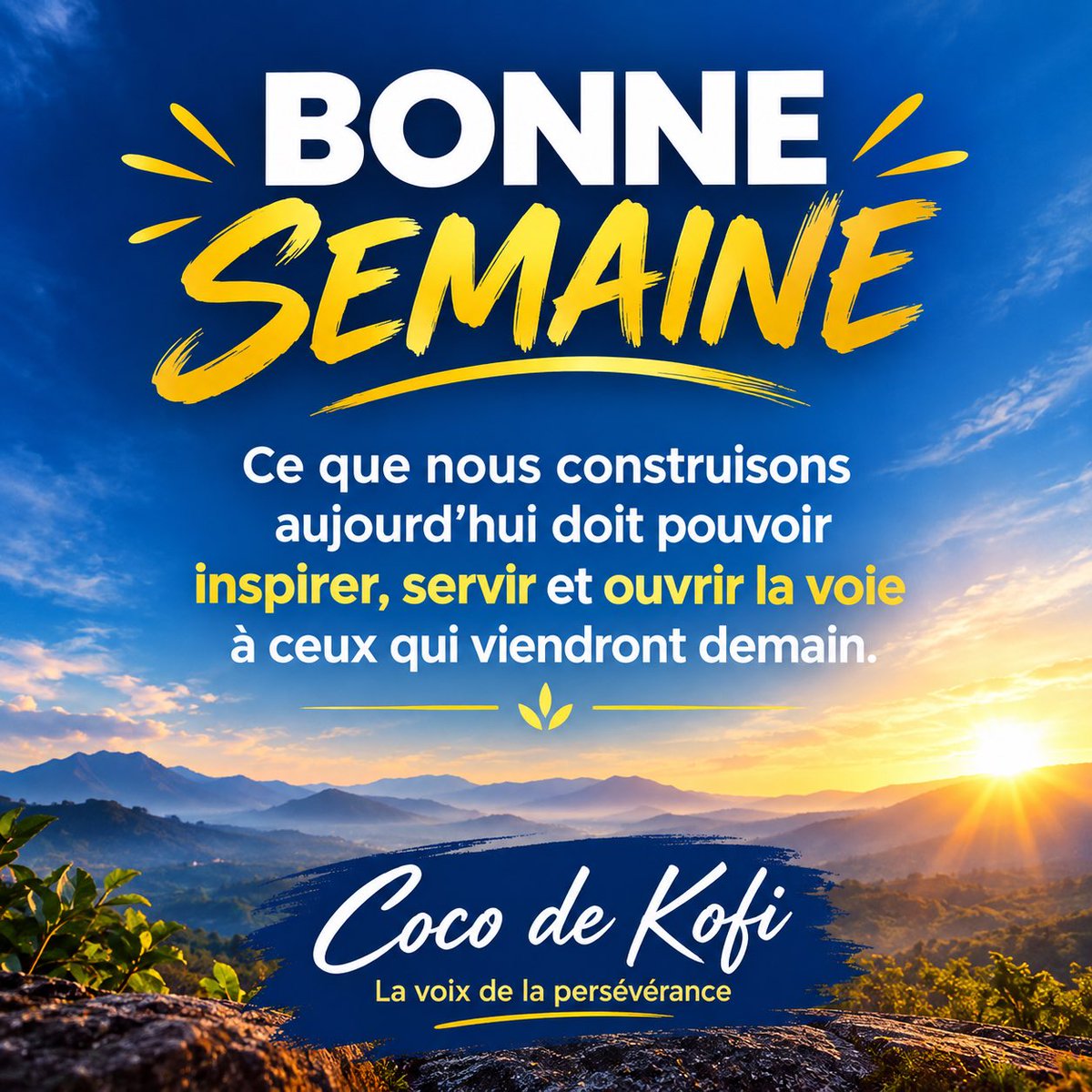 cocodekofi's tweet photo. 🌟 Excellente #semaine à toutes et à tous !

Ne nous contentons pas d’attendre demain : construisons dès aujourd’hui ce dont nous serons fiers demain.

✨ Avec persévérance, vision et courage, chaque action compte. 

#BonneSemaine 
#Persévérance 
#Vision 
#Impact https://t.co/tHKpS79PTs