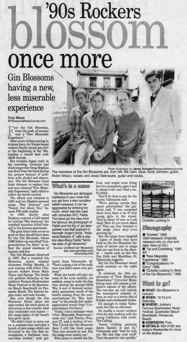 GBsArchives's tweet photo. GBs Sunday Read: "'90s Rockers blossom once more." (by Troy Moon Pensacola News Journal 8/2/2002).
#SundayRead #GinBlossoms #RobinWilson #PensacolaNewsJournal https://t.co/ImvlJzJ1Uw