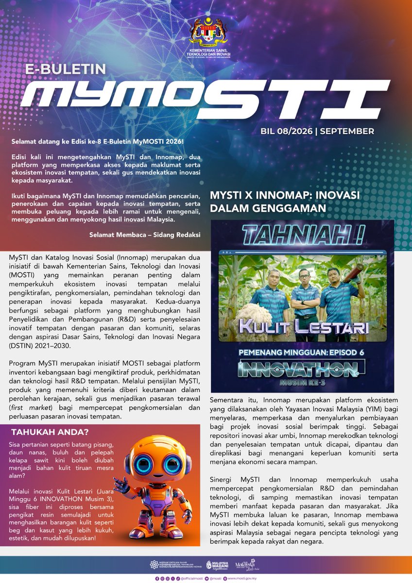 officialmosti's tweet photo. Jom membaca dan ambil tahu apa pencapaian MOSTI setakat bulan Setember di tahun 2026.

📷 Baca edisi 8/2025 e-buletin MyMOSTI: https://t.co/LERTQr5UM1...
📷 Baca e-buletin MyMOSTI di pautan: https://t.co/LERTQr5UM1 https://t.co/n4v9X7dUhO