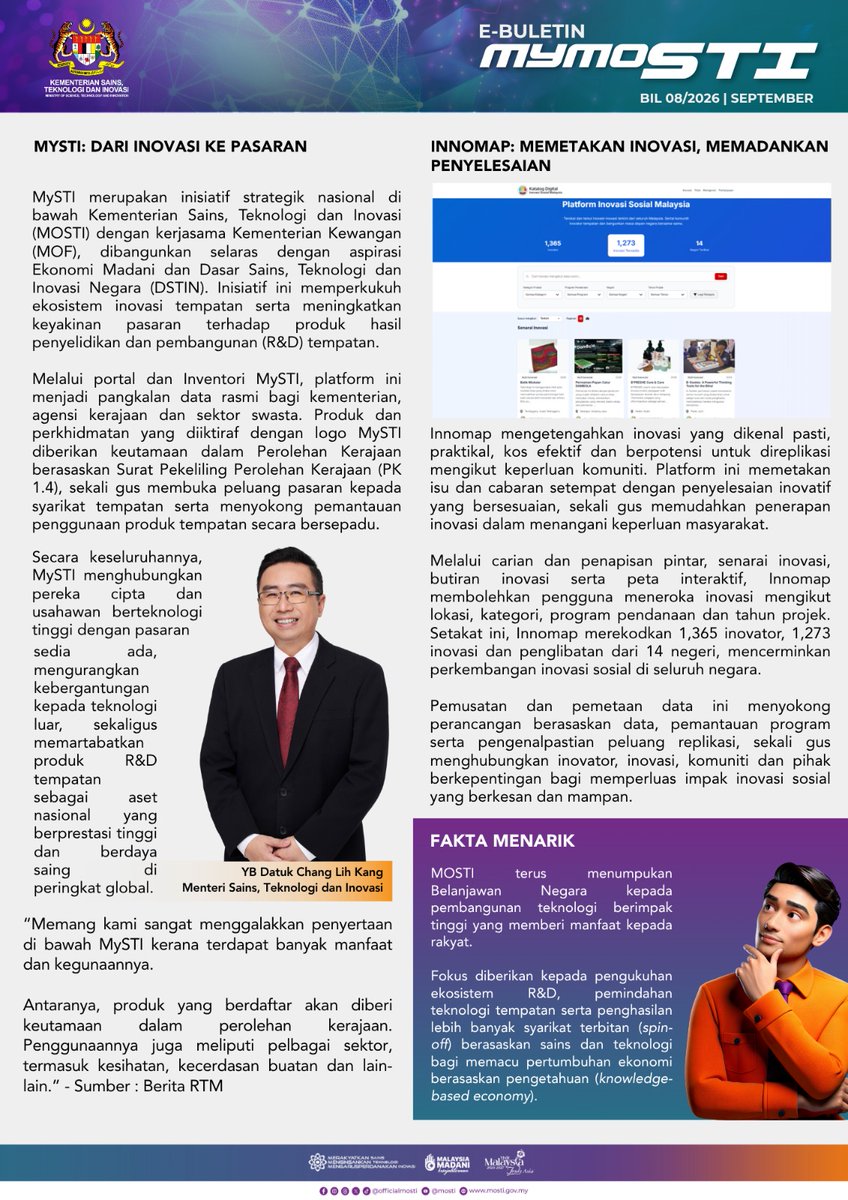 officialmosti's tweet photo. Jom membaca dan ambil tahu apa pencapaian MOSTI setakat bulan Setember di tahun 2026.

📷 Baca edisi 8/2025 e-buletin MyMOSTI: https://t.co/LERTQr5UM1...
📷 Baca e-buletin MyMOSTI di pautan: https://t.co/LERTQr5UM1 https://t.co/n4v9X7dUhO