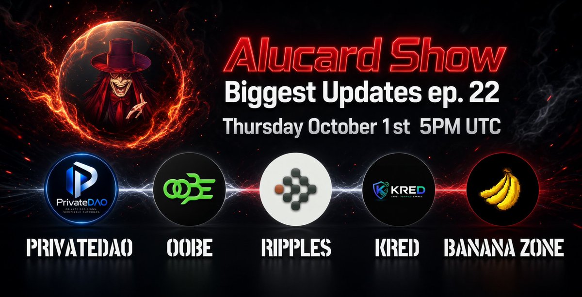 SebastianWols17's tweet photo. 🎙️ AMAs are Back!
🎙️ Biggest Updates ep 22

Another epic show incoming to talk about what those 5 teams are building:

@privateDAOOS 
@OOBEonSol 
@ripplesdotrun 
@KRED_info 
@BananaZoneApp 

🎙️ Thursday 1st 5PM UTC!

🎙️ Set a reminder:
https://t.co/jJpbW1lNAG

Bring Friends!