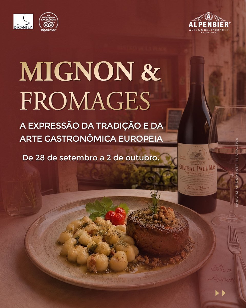 AlpenbierSBS's tweet photo. O menu Mignon &amp; Fromages traz a combinação clássica do filé-mignon com a intensidade dos queijos finos em três tempos cuidadosamente elaborados pelo nosso chef. 👨‍🍳
#altagastronomia #vinhos #sãobentodosul #turismoemsaobentodosul #SaborAlpenbier #AdegaAlpenbier https://t.co/fyshOril1S
