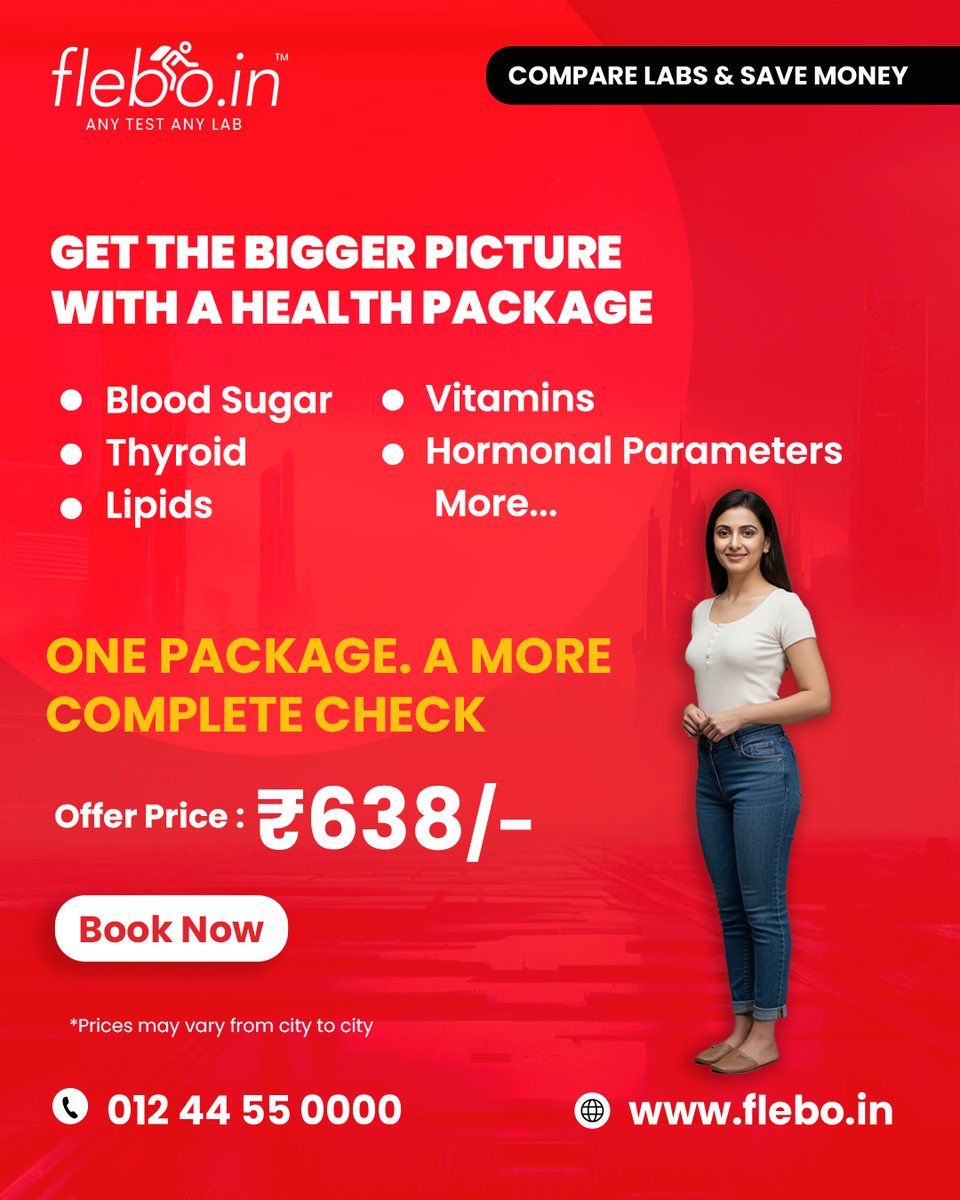 FleboOfficial's tweet photo. PCOS / PMOS isnβt only about your periods.
Get a broader picture with a health package covering:
π©Έ Blood Sugar
π¦ Thyroid
β€οΈ Lipids
π Vitamins
𧬠Hormonal Parameters
β And more
Package starting at βΉ638*
π² Book your tests on https://t.co/XUulmBwVIp
π 012 44 55 0000
#flebo https://t.co/MEb82GpG2C