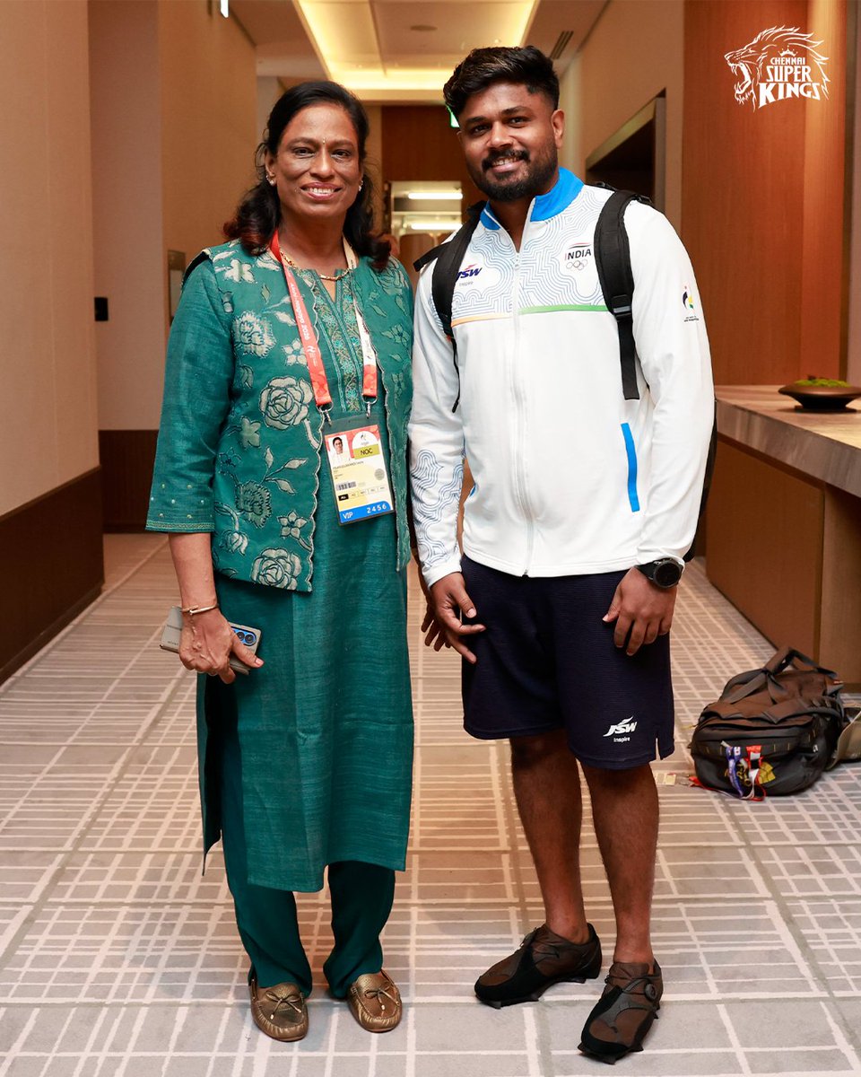 ChennaiIPL's tweet photo. A special frame featuring two of Kerala’s sporting icons, who made India proud 🇮🇳🥳 

#WhistlePodu #AsianGames https://t.co/3iYiiOQ8ZL