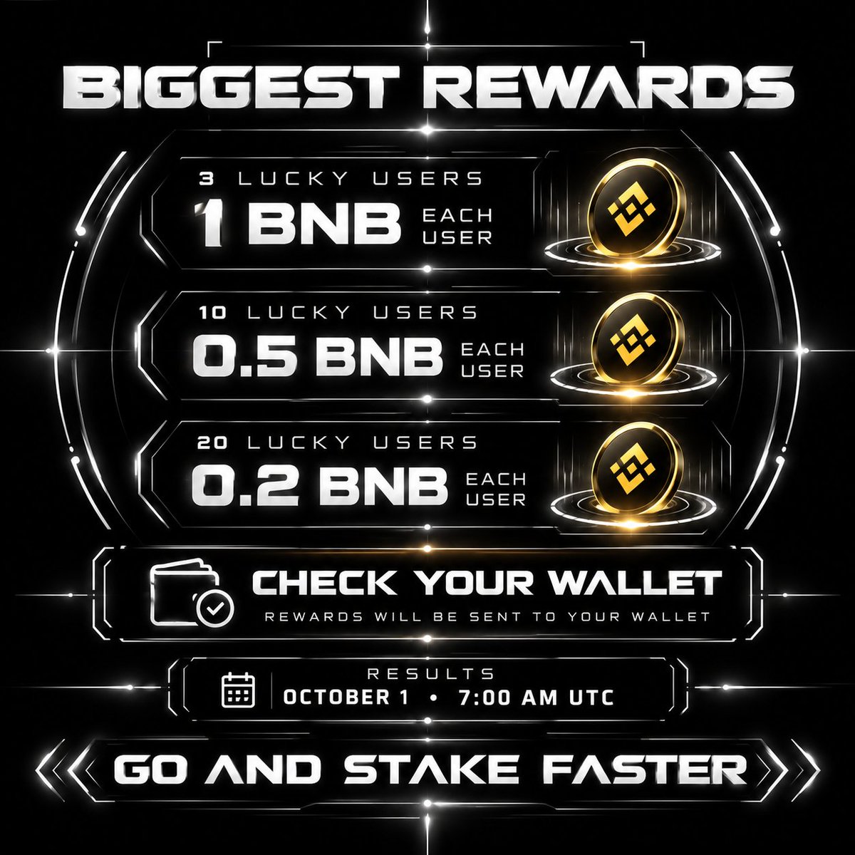 epsiloncryptox's tweet photo. BIGGEST REWARDS — EPSILON COMMUNITY

3 LUCKY USERS — 1 BNB EACH
10 LUCKY USERS — 0.5 BNB EACH
20 LUCKY USERS — 0.2 BNB EACH

RESULTS: OCTOBER 1 • 7:00 AM UTC

Check your wallet after the results.

GO AND STAKE FASTER. STAY ACTIVE.

#EPS #EPSILONMINING https://t.co/3hmQ14hFwk