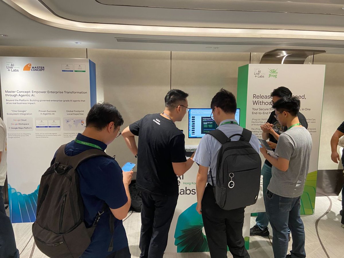 jfrog's tweet photo. That's a wrap on Google Cloud AI Live + Labs Hong Kong 🇭🇰 

It was a high-energy day of conversations with the #AI and #cloudcommunity across the region. One question kept coming up: how do you move from AI experimentation to real, production-ready solutions?

Thank you to everyone who stopped by our booth to talk about #AI, #GoogleCloud, and building smarter solutions for the future. Great energy, great conversations, and even better connections.

Until the next one 🐸 
#Softwaresupplychainsecurity #DevSecOps #AIOps #EveryOps