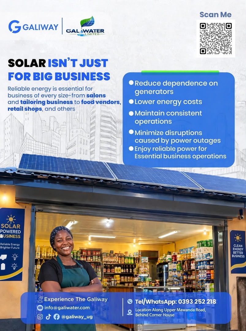 galiway_ug's tweet photo. Solar isn’t just for Big Businesses. It works for everyone. Contact us today. https://t.co/2LgivSzZVc