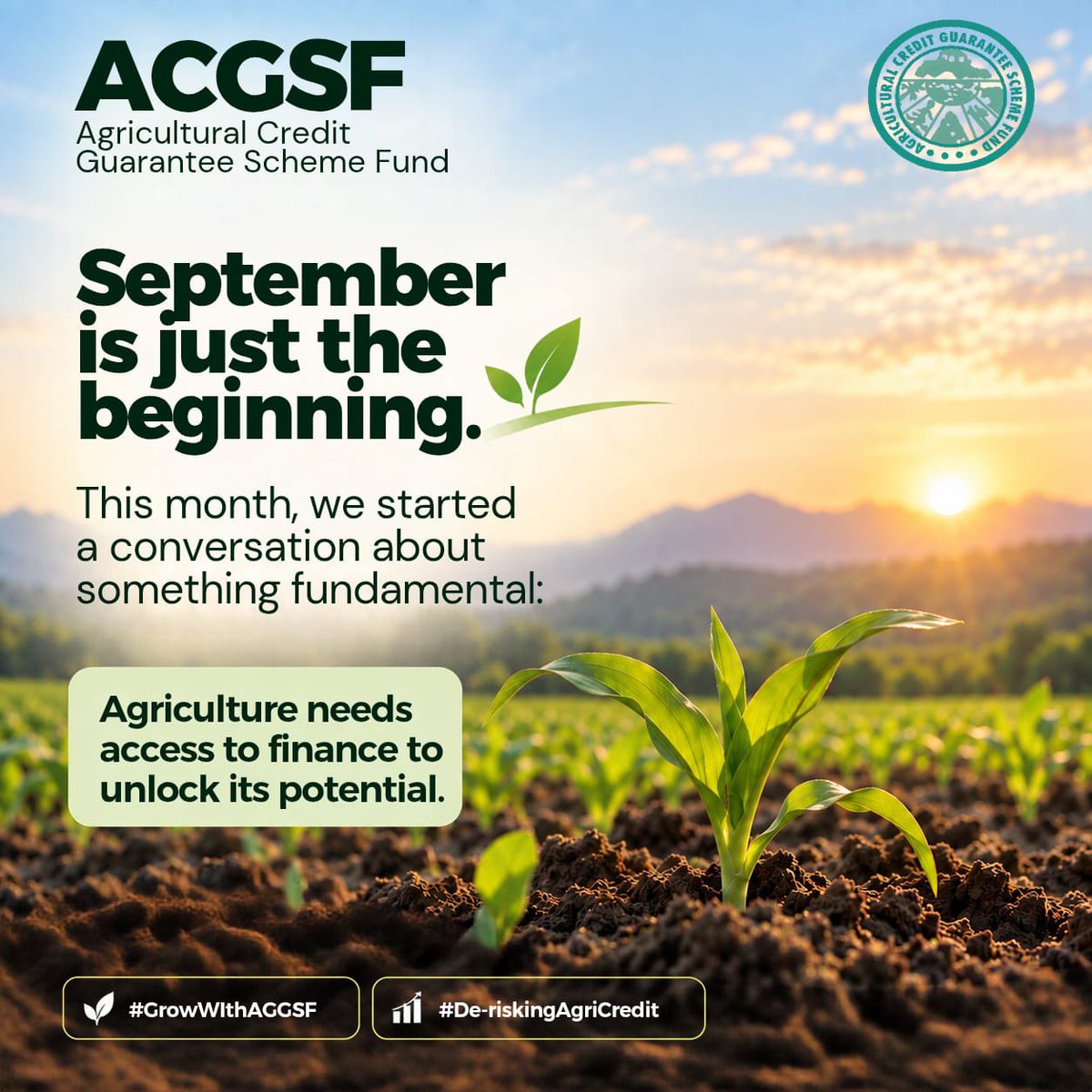 ACGSFNG's tweet photo. This month, we started a key conversation: We explored realities of agricultural lending, the role of guarantees, and how ACGSF provides guarantee support to eligible agricultural lending through participating financial institutions
#GrowWithACGSF https://t.co/pHUsfFV4nd