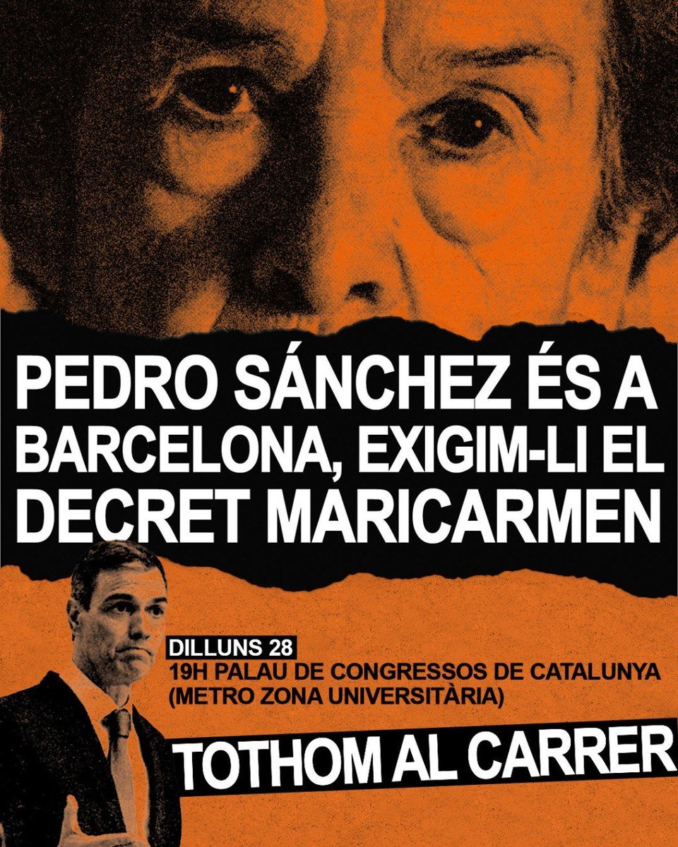 SindicatLloguer's tweet photo. 🔴 CAP MÉS MARICARMEN 🔴

Avui dilluns a les 19h al Palau de Congressos de Catalunya (metro Zona Universitària)

Tothom al carrer ❤️‍🔥 https://t.co/mnAeCld576