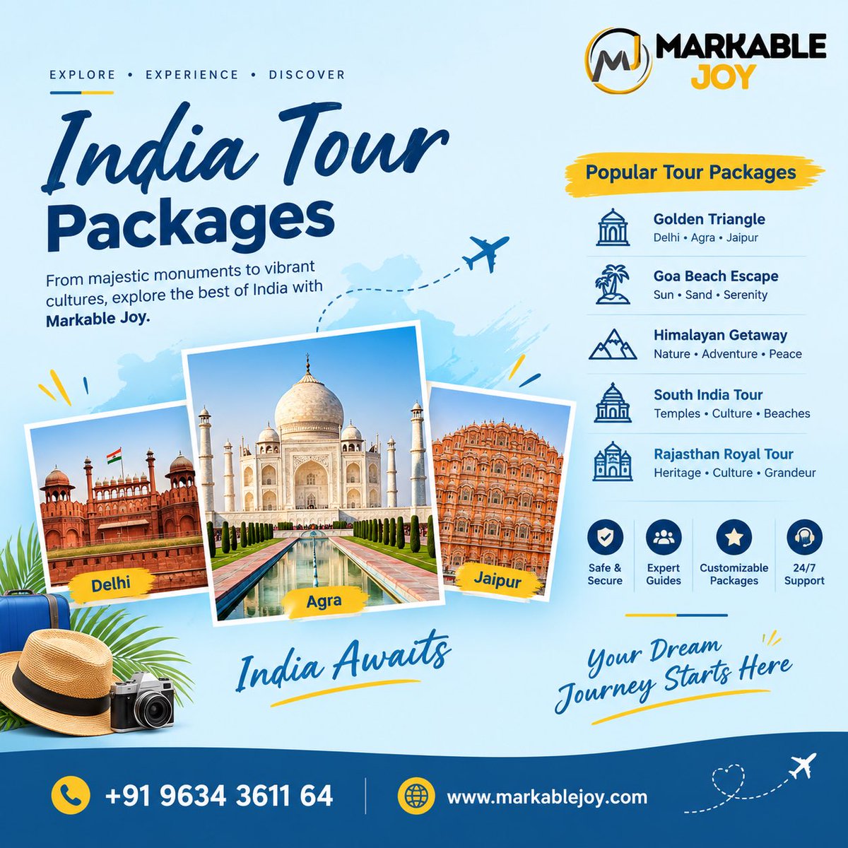 Markablejoy's tweet photo. 🌏🇮🇳✨ Plan your dream Indian adventure with India Tour Packages, featuring trending Best India Tour Packages, popular Rajasthan Travel, famous Taj Mahal Tour, Jaipur Sightseeing, and unforgettable All India Travel Experience 🏰❤️ #viral

Book Now -  https://t.co/L4mOOh7HVN https://t.co/jXAGn4GTnV