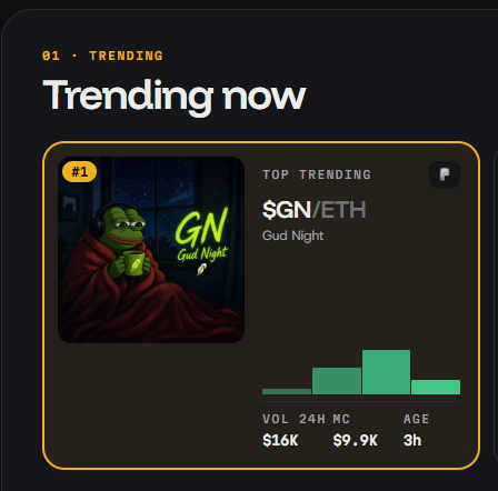 GudNightOnRH's tweet photo. $GN #1 trending on @Degendotzone 

0xe0c357ad653988868a895b0dba6fef0b9754508e https://t.co/6DAGiAP6cT