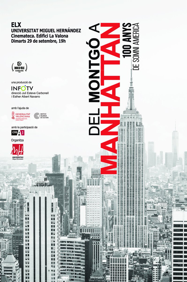 Juli_Esteve's tweet photo. Esta setmana tornem a tindre dos projeccions de 'Del Montgó a Manhattan. 100 anys de somni americà'. La primera serà demà, a la Cinemateca de la Universitat Miguel Hermández d'Elx (19h). I la segona, divendres, al Teatre Auditori de Beniarbeig (19h). Vos hi esperem! https://t.co/G9AYWfnNZK