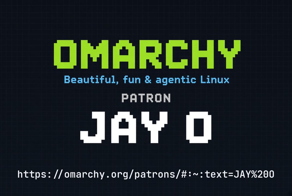 jayosays's tweet photo. Want to prove you're a legit, l33t Omarchy Patron? Link to it with a HTML Scroll To Text Fragment, like an anchor. Here's mine:

https://t.co/8Y3YAgfND9

Replace with your name as listed, with %20 for spaces. Then go print it on your business card!😆 

@OmarchyLinux @dhh https://t.co/F3OvjyLpeH
