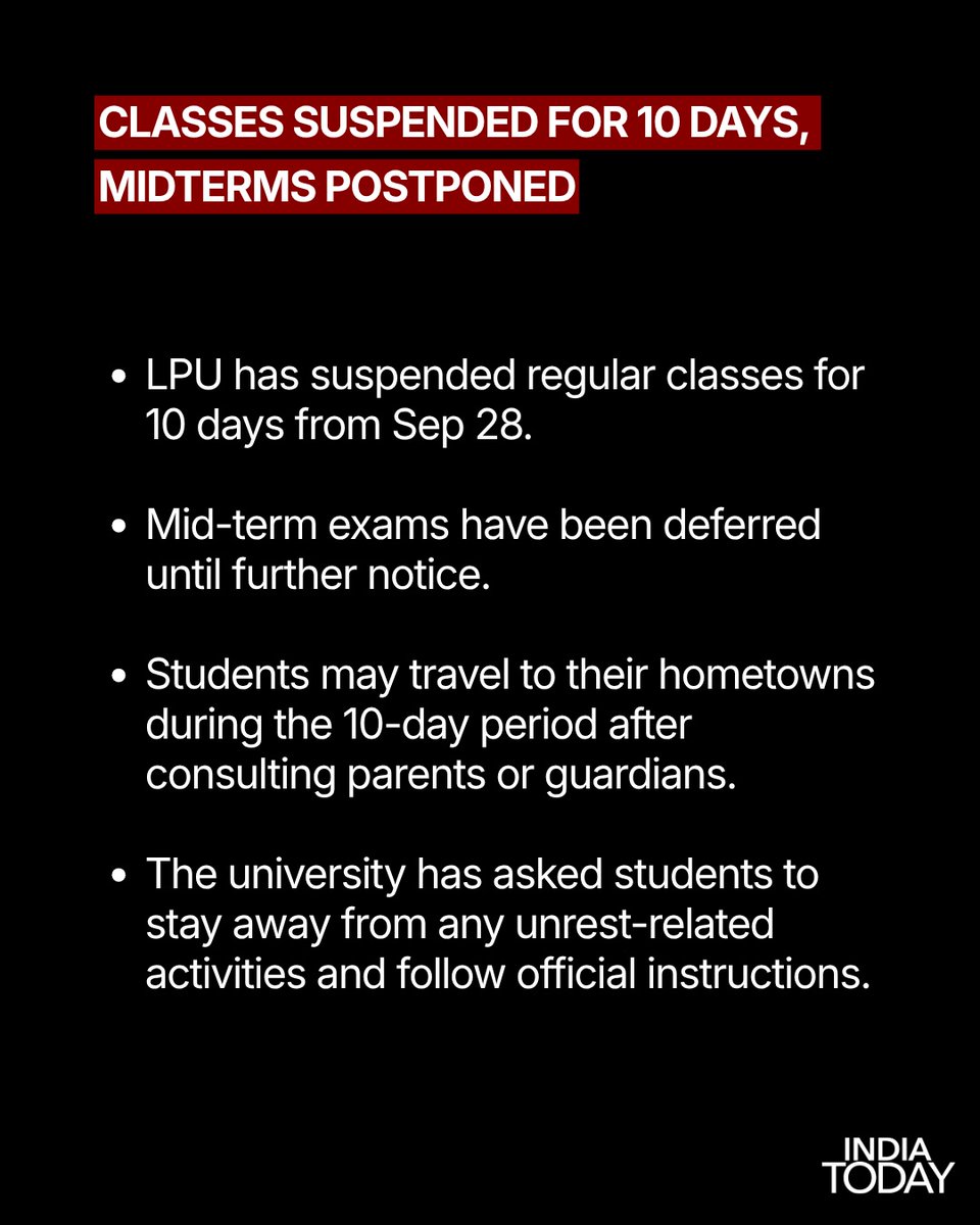 IndiaToday's tweet photo. LPU denied the allegations, calling them rumors. Authorities urged calm and cooperation as investigations continue. Political leaders criticized the handling of the situation, emphasizing student safety and transparent answers.
#LPUProtests #Phagwara #Punjab #LPU #StudentProtests