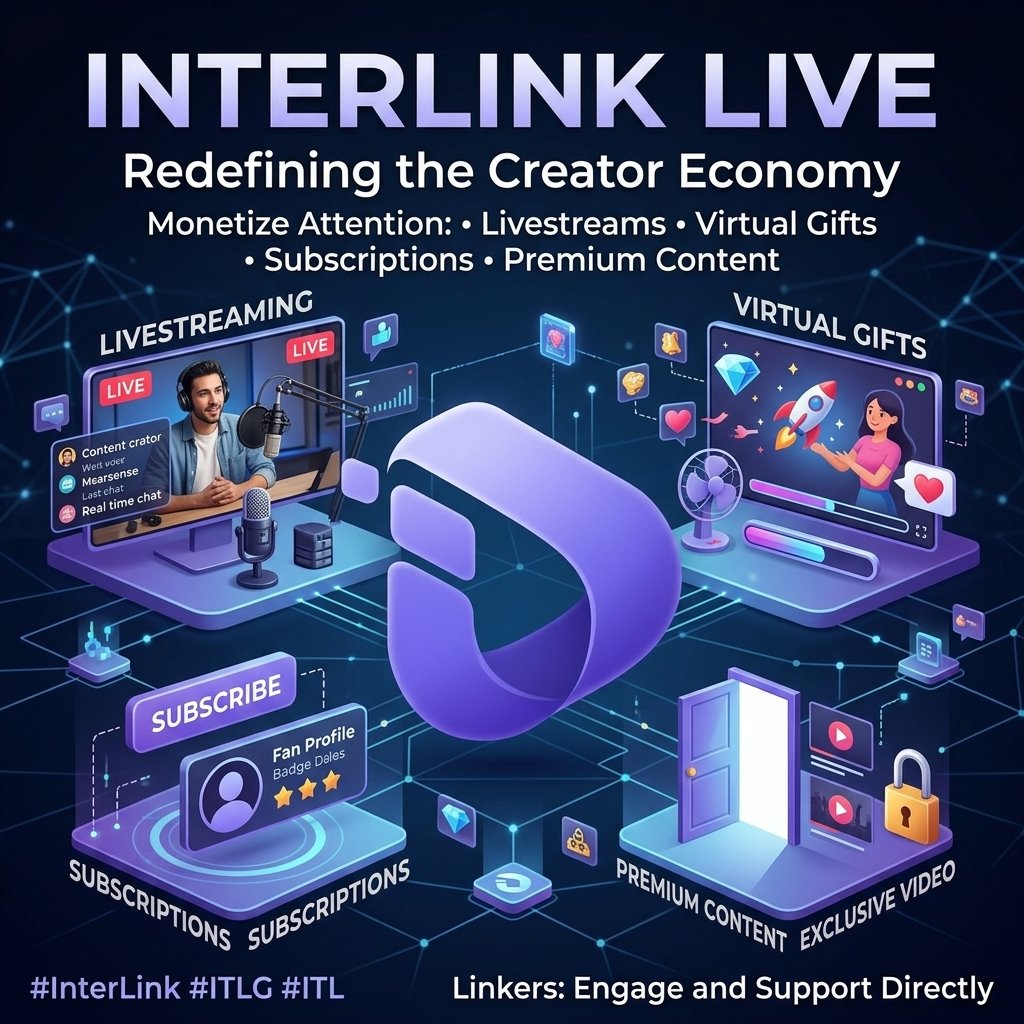 Kedir1288's tweet photo. 🎥 InterLink Live is redefining the creator economy! Creators can now monetize attention through livestreams, virtual gifts, subscriptions, and premium content, giving Linkers direct ways to engage and support. #InterLink #ITLG #ITL https://t.co/ZRcneh6faB