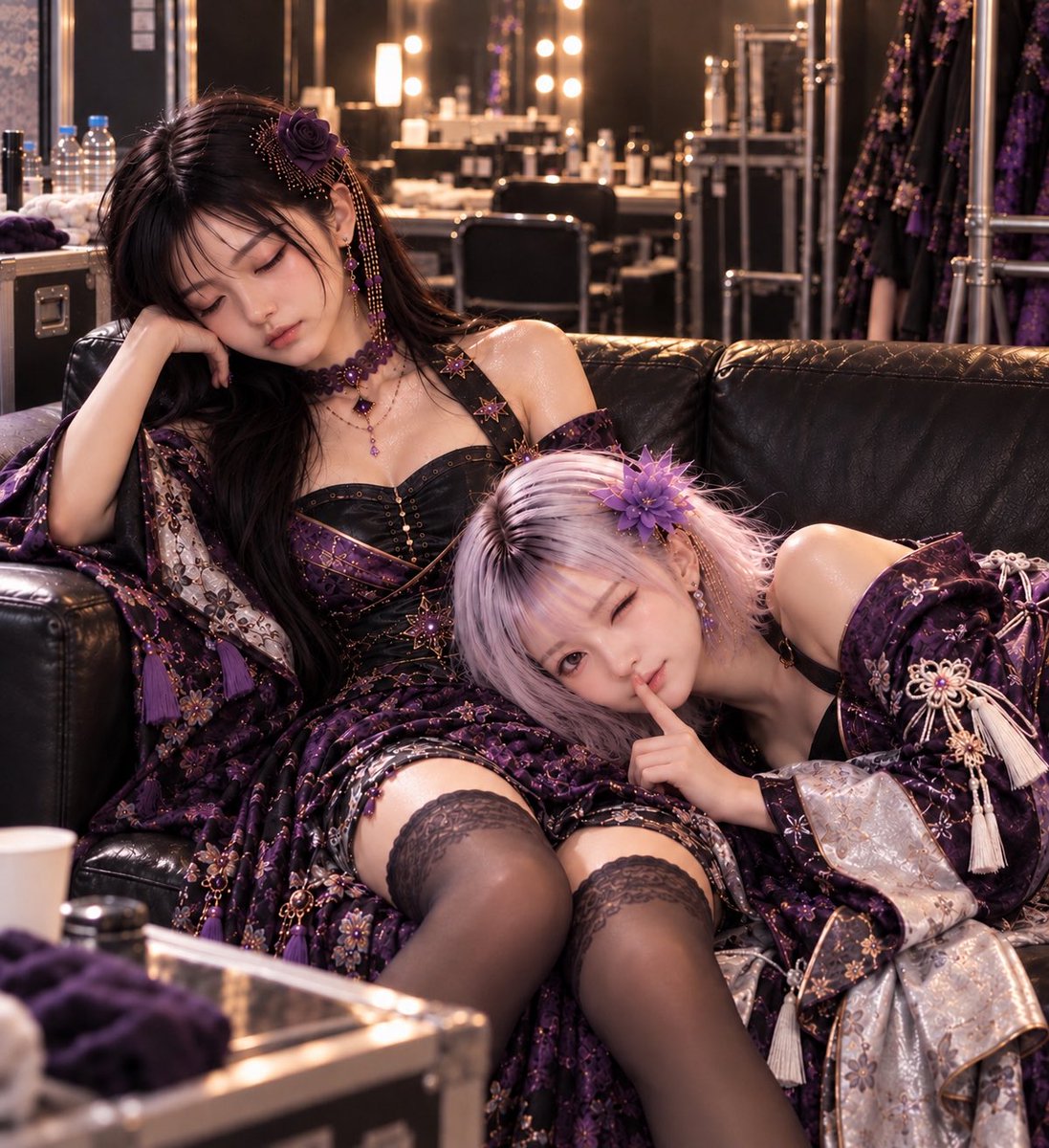 SHION_I_PROJECT's tweet photo. ライブ後の楽屋にて。

黒ちゃん、寝てる……👀🤍

起こさないように、そーっと。
あとで黒ちゃんには許可取ってから
投稿しました💦
でも嬉しさが顔に出すぎてる白百合でした🤫😂 https://t.co/2N07Gmt0ai